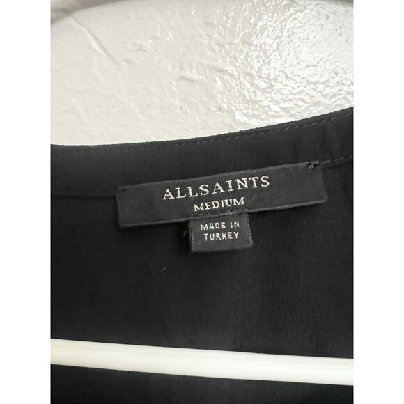 AllSaints Lucas Blouse Vented Shoulder Long Sleeve Blouse Black size Medium Boxy - Picture 4 of 9